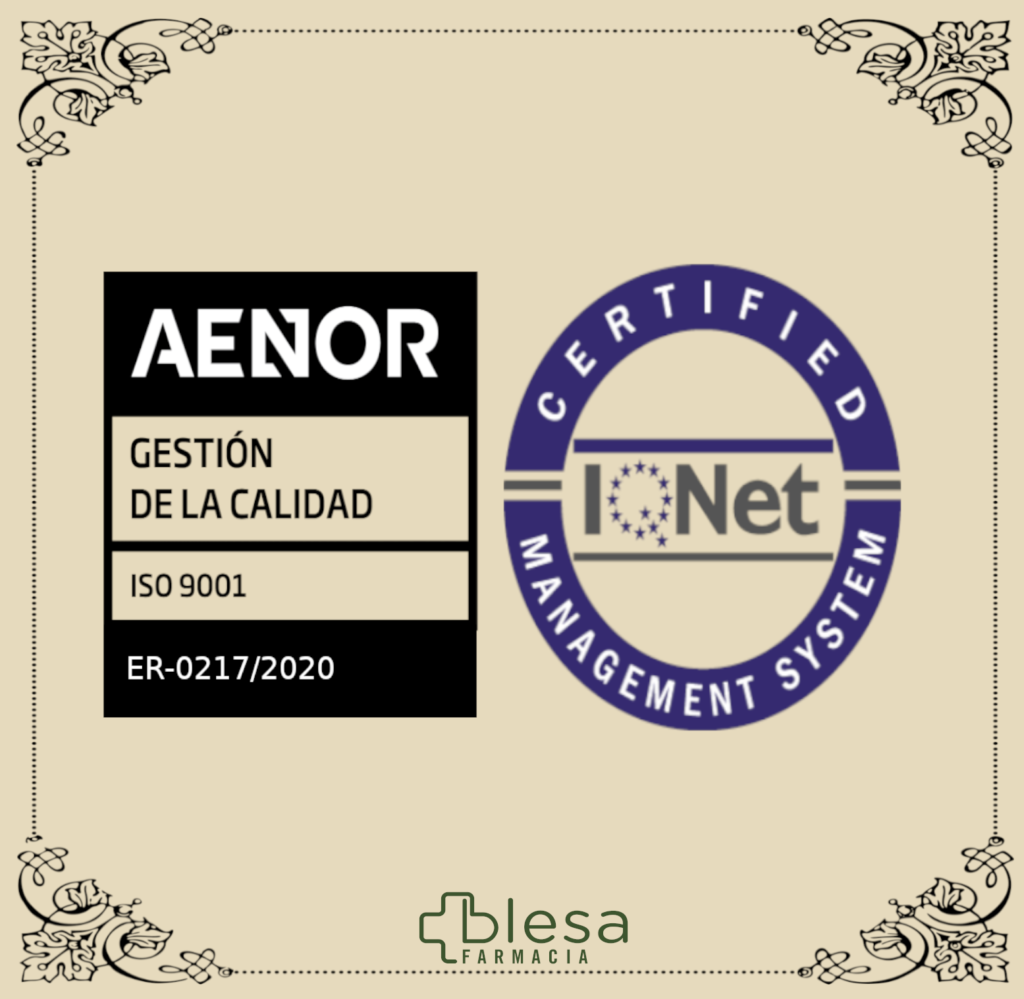 Farmacia Blesa certificada en ISO 9001:2015 y certificado iQNET